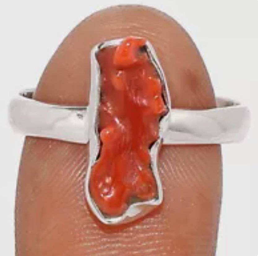 Natural Red Coral Ring sz 9