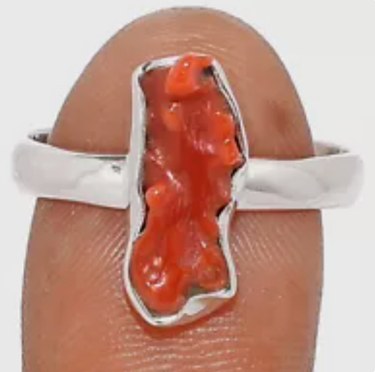 Natural Red Coral Ring sz 9