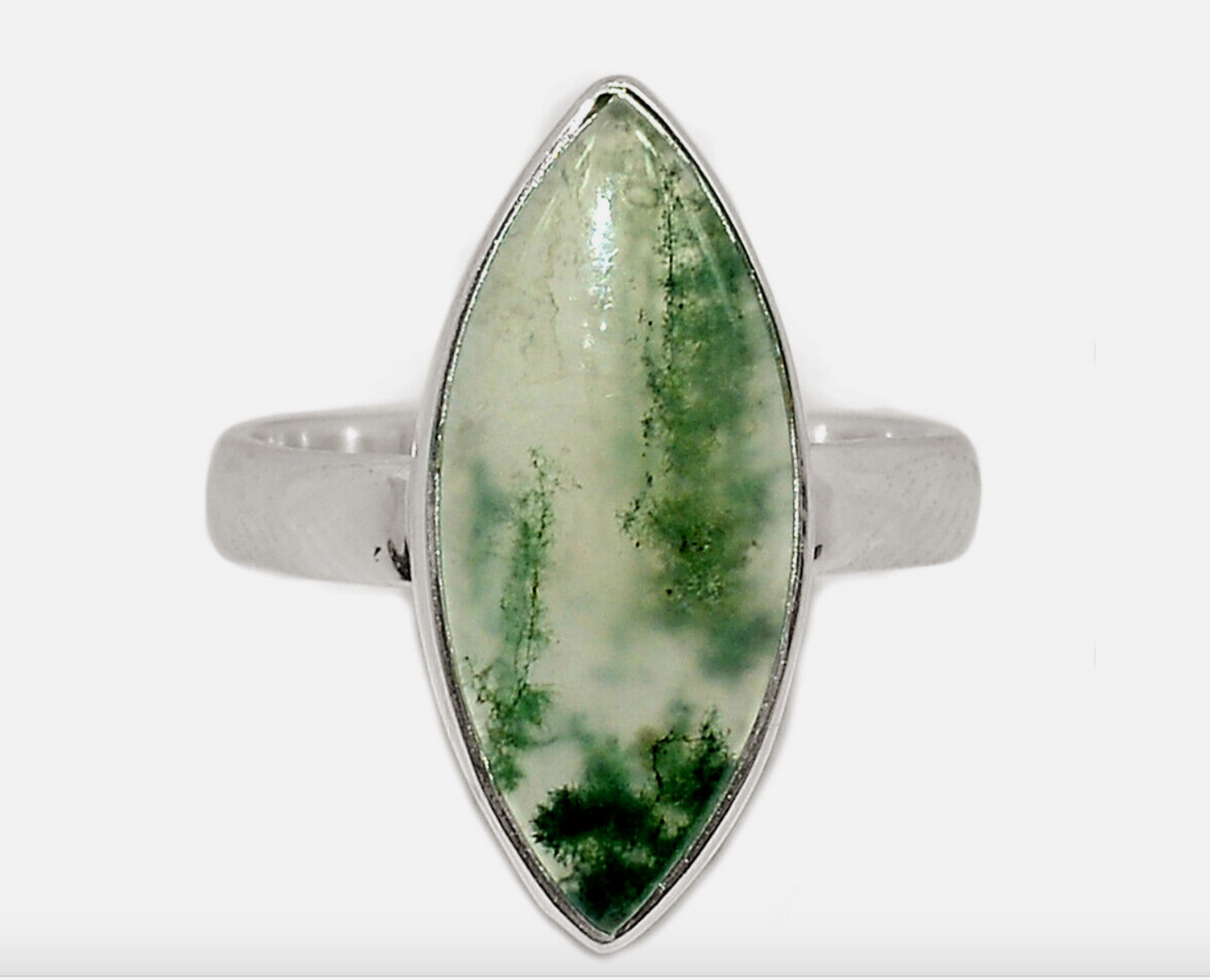 Moss Agate Marquis Ring sz 9