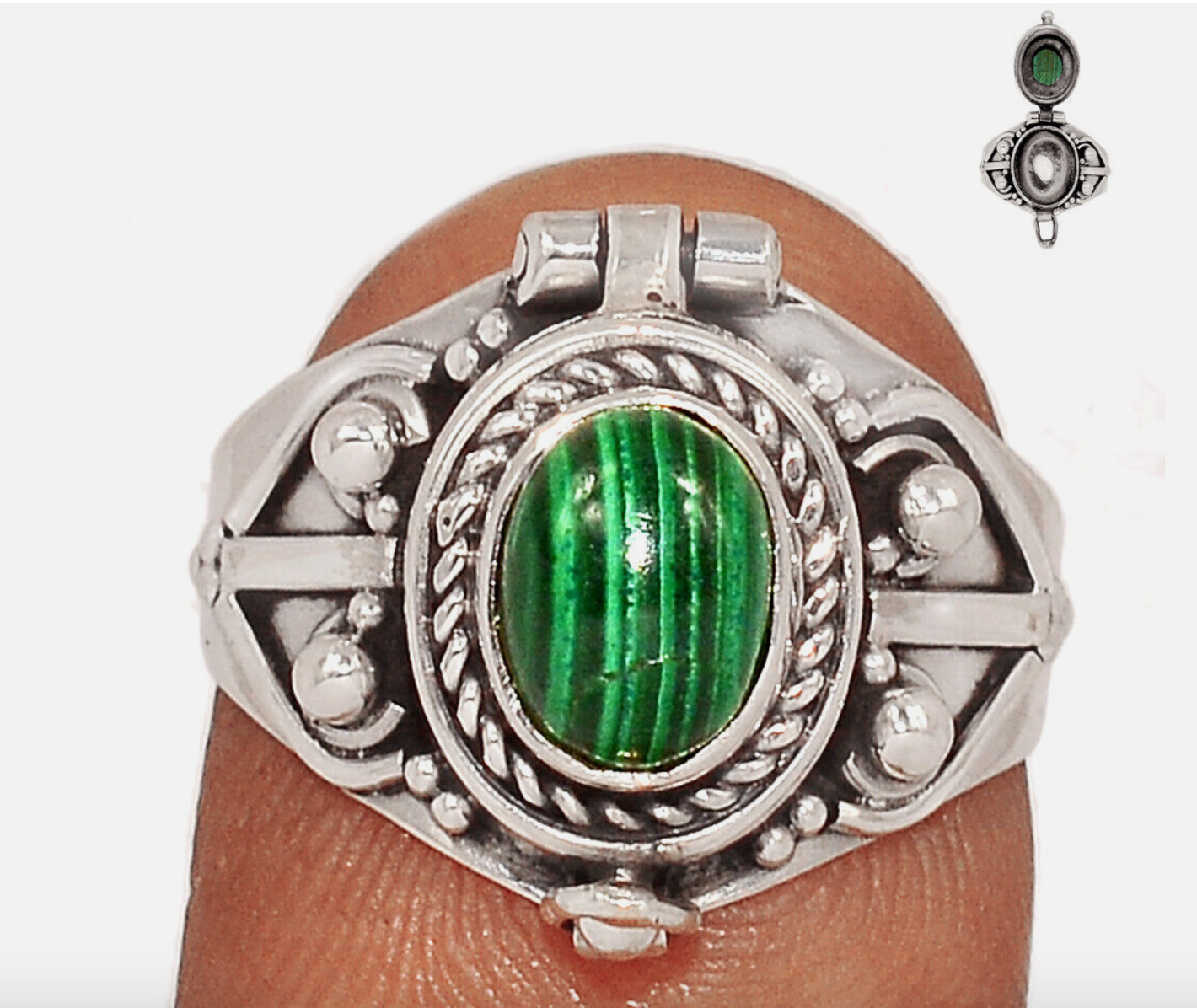 Malachite Poison Ring sz 8.5