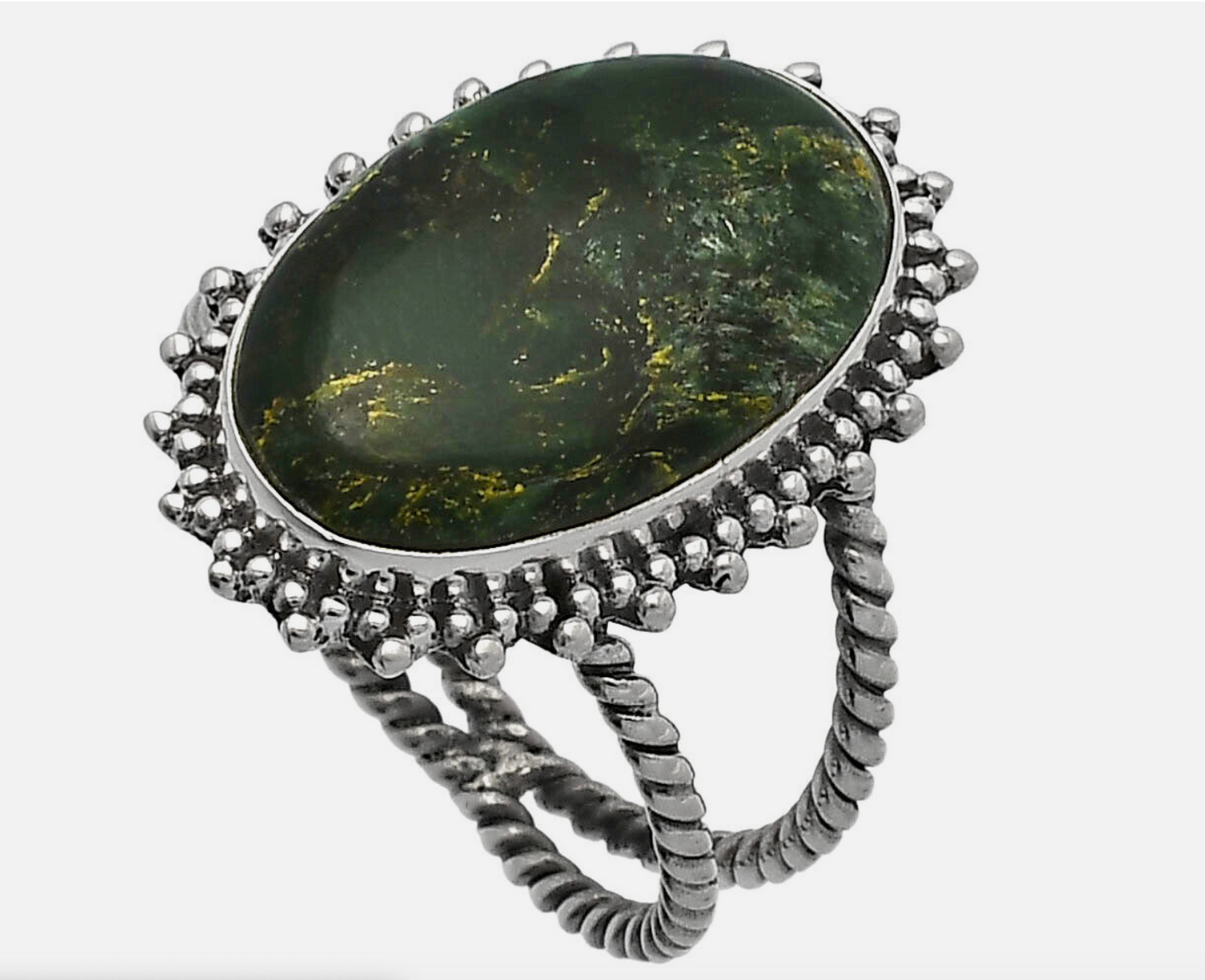 Oval Green Fuchsite Ring sz 7.5